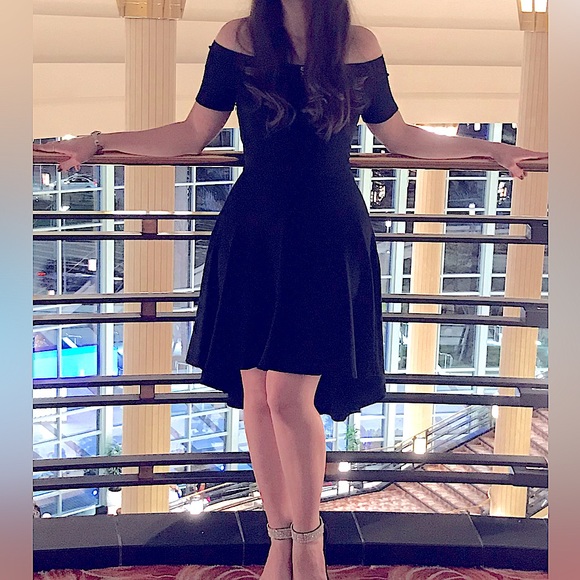 S - Off the Shoulder Black Dress - Picture 2 of 5